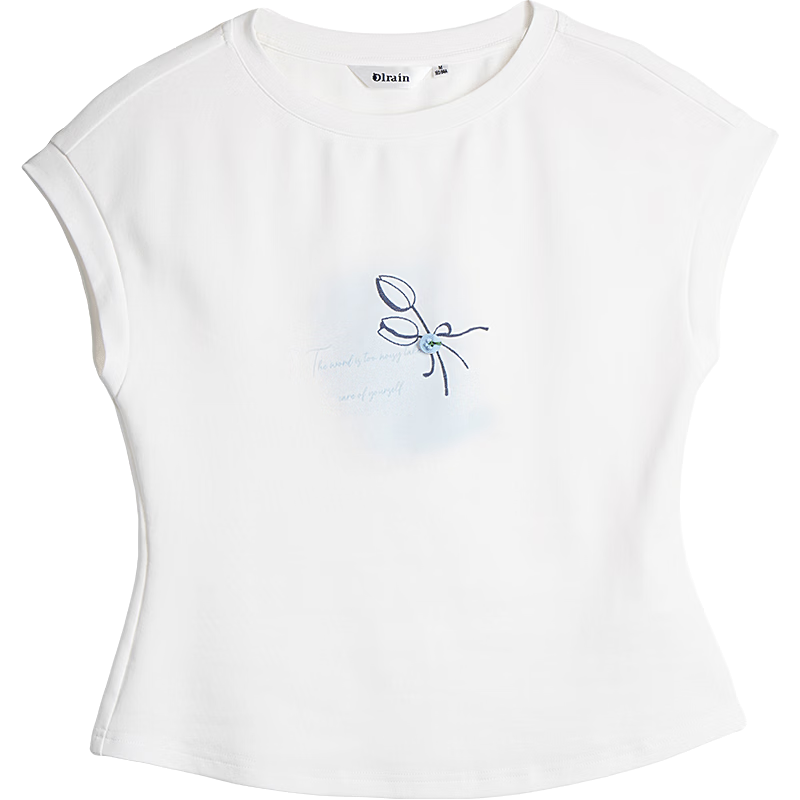 Olrain Eurier Printed Button Sleeve Top New Summer Women's White Casual Commuter Short Sleeve T-Shirt White M