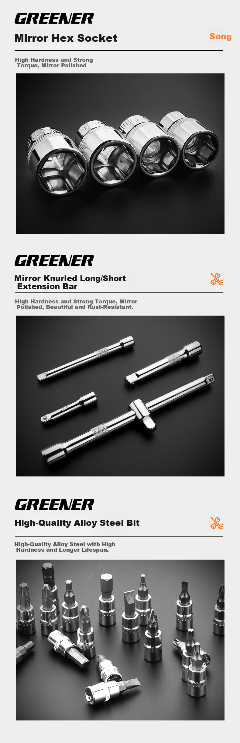 GREENER Auto Repair Tool Set, Socket Wrench, Household Motorcycle Disassembly And Repair Ratchet Wrench, Toolbox Upgrade to 48 Pieces 4