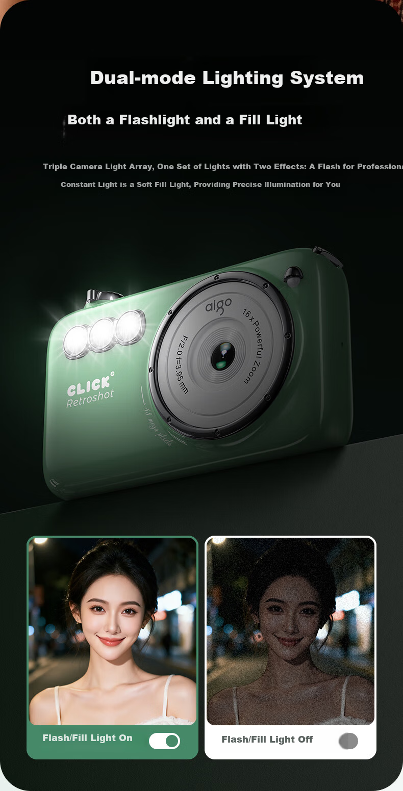 Aigo Patriot V1 New Flagship Dual Camera Selfie Student Digital Camera Birthday Gift for Girls Entry-Level Campus HD Travel Alternative CCD White 64GB 9
