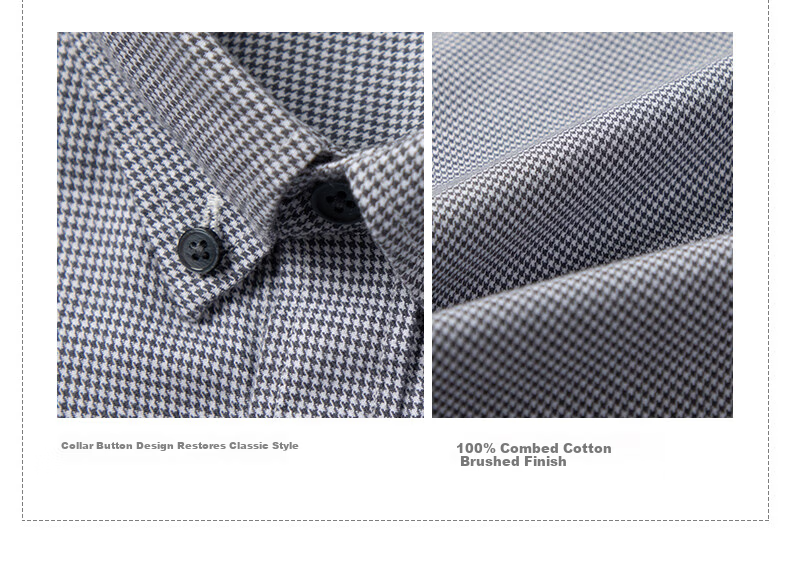 BLACKMONDAY Men's Houndstooth Cotton Brushed Long Sleeve Wrinkle-Resistant Business Casual Shirt 11