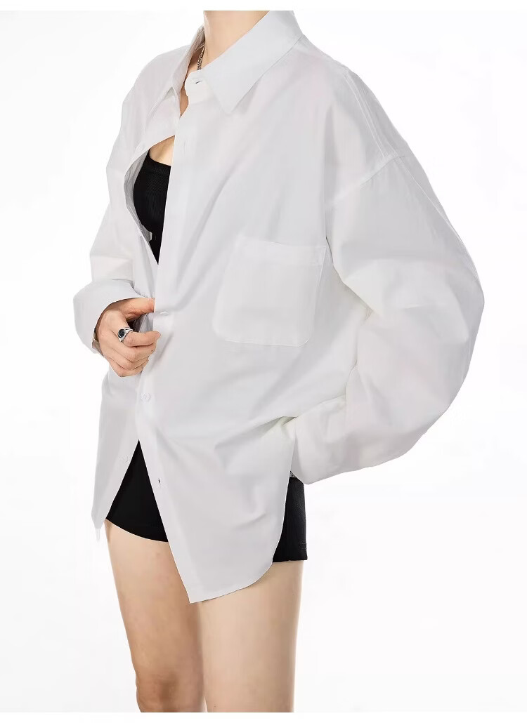 ICH MODE Blue Long Sleeve Women's Shirt Summer Loose Casual Blouse Versatile Trendy Top Jacket Blue S 19