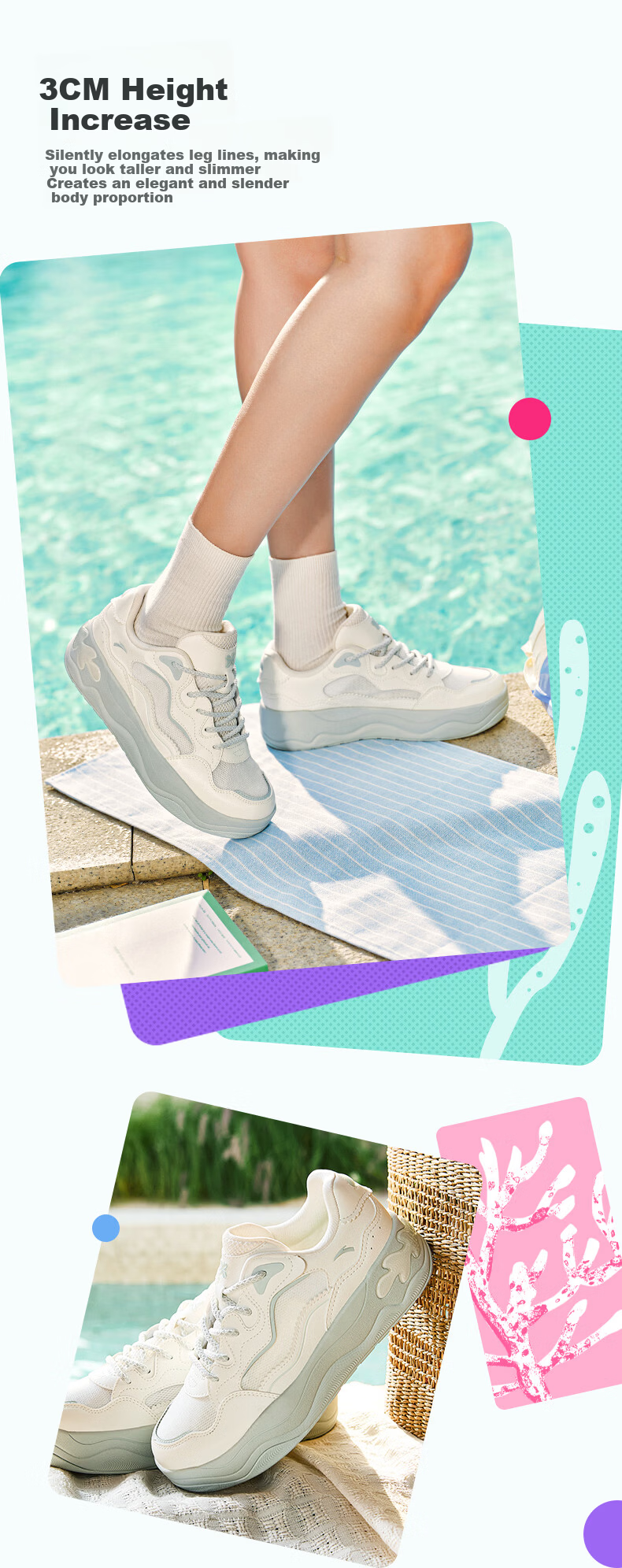 Anta Seagrass 3.0 Thick Sole Invisible Height Increase Classic Trendy Breathable Comfortable Soft Sole Shock Absorption Casual Sneakers 7