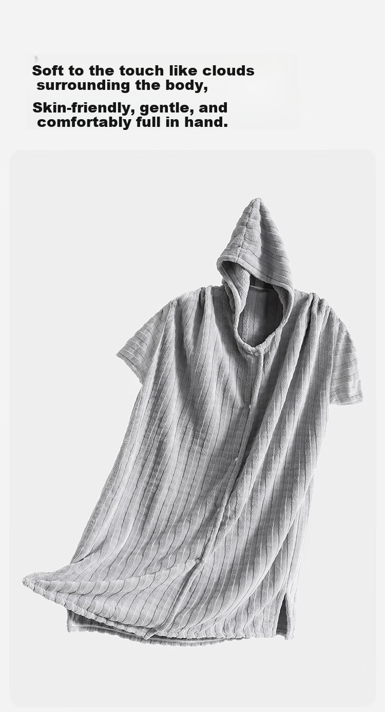 Sanli Home Hooded Bath Skirt Women Quick-Dry Water-Absorbent Lint-Resistant Towel Bathrobe Men Couples Bathrobe Sleepwear Off-White 5