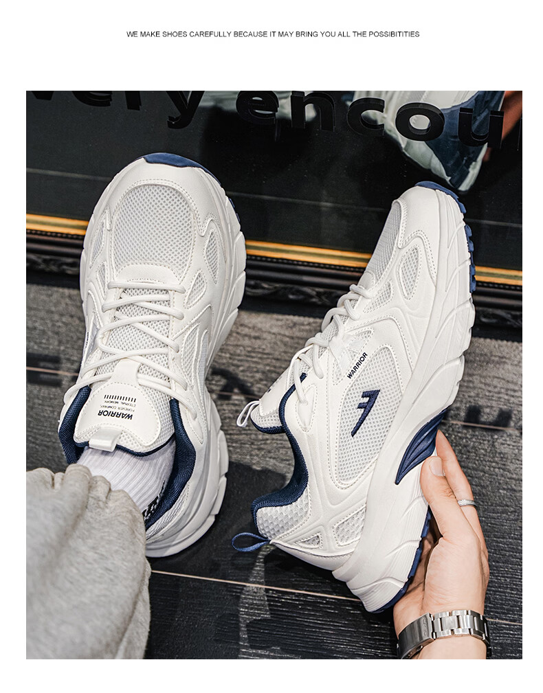 Warrior Official Men's Summer Sports Shoes Mesh Breathable Running Shoes White Dark Blue Size 39 10