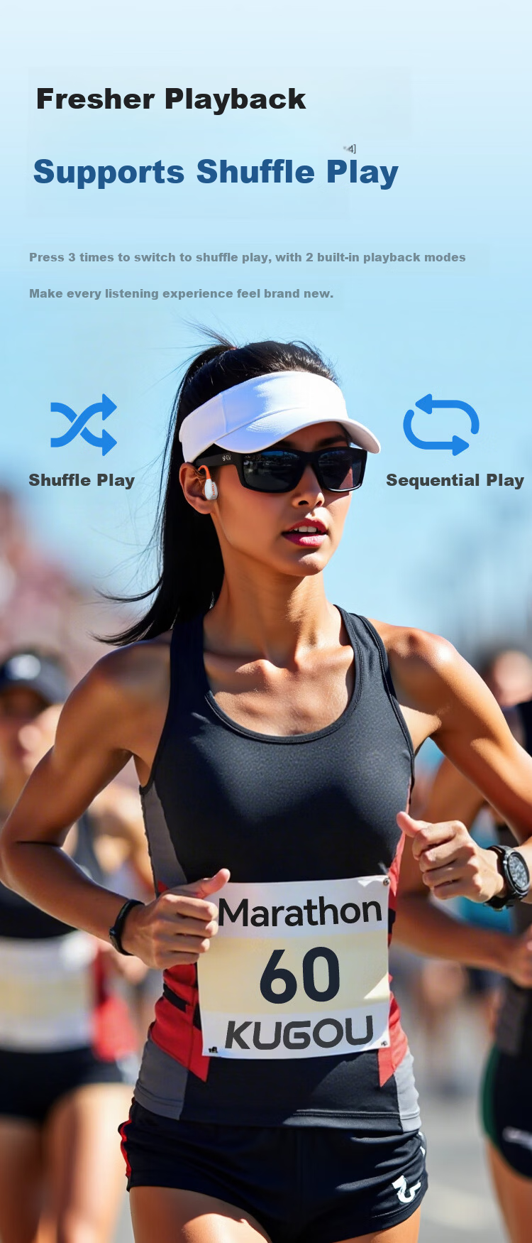 KUGOU Flagship 6.0 Bone Conduction Bluetooth Headphones Waterproof Level 8 Volume Level 16 Swimming Sports Running Cycling Open Ear Hook Long Battery Life Underwater Integrated MP3 K8 10