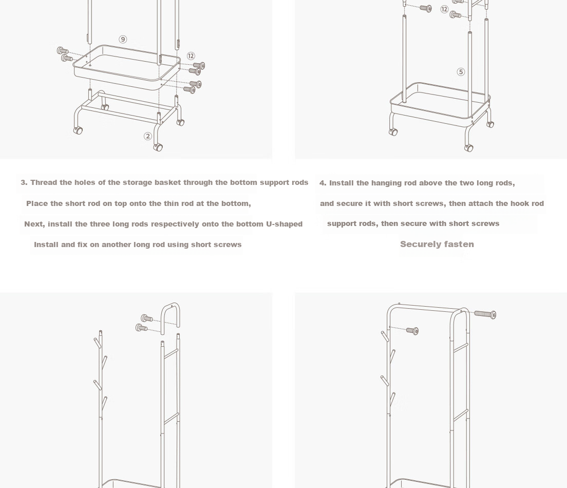 Lanjiaoluo Floor-Standing Clothes Rack, Bedroom Storage with Wheels, Hooks, 80*40*160cm, Mobile And Thickened 24