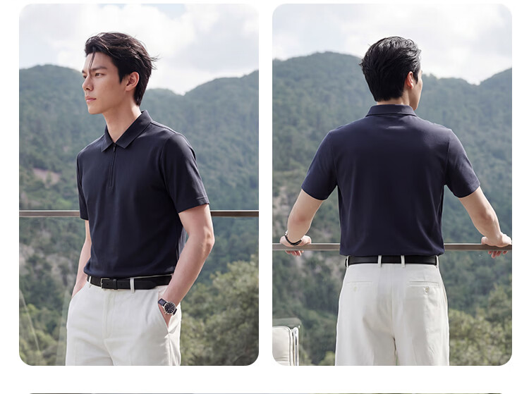 JD Jingzao Mulberry Silk Men's Polo Shirt Short Sleeve High-End T-Shirt Spring Summer Cool Business Casual Elegant Black Zipper M 12