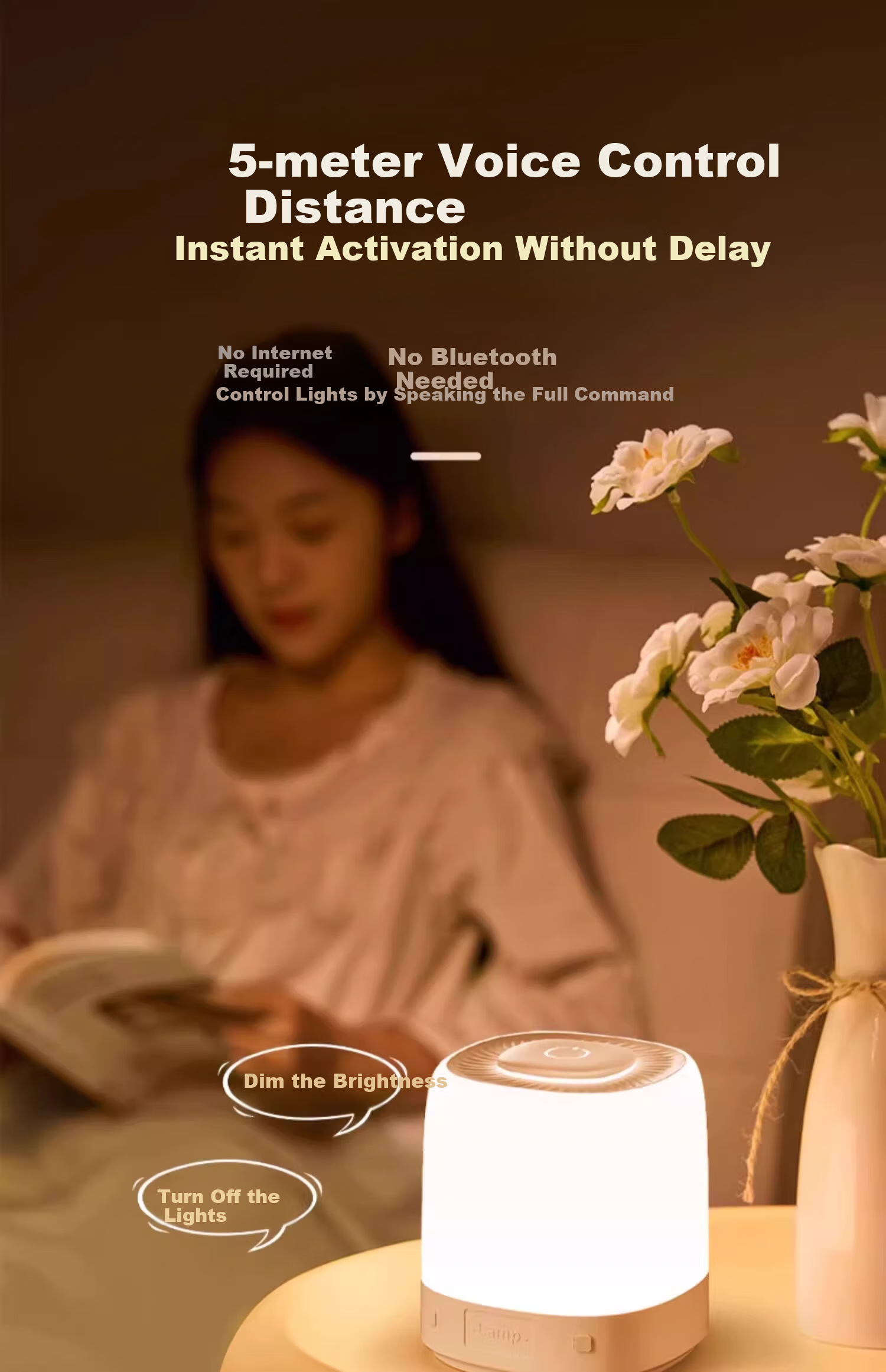 Wanhuo Voice-Controlled Smart Night Light Bedroom Sleep Lamp Bedside Table Lamp Baby Feeding Eye Protection 8