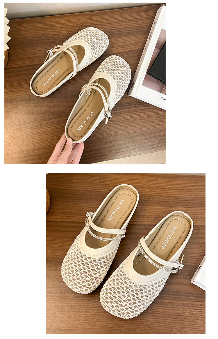 Cartelo Crocodile Women's Summer New Flat Hollow Out Fishnet Breathable Closed Toe Half Slippers Sandals 1788 Off-White Size 38 9