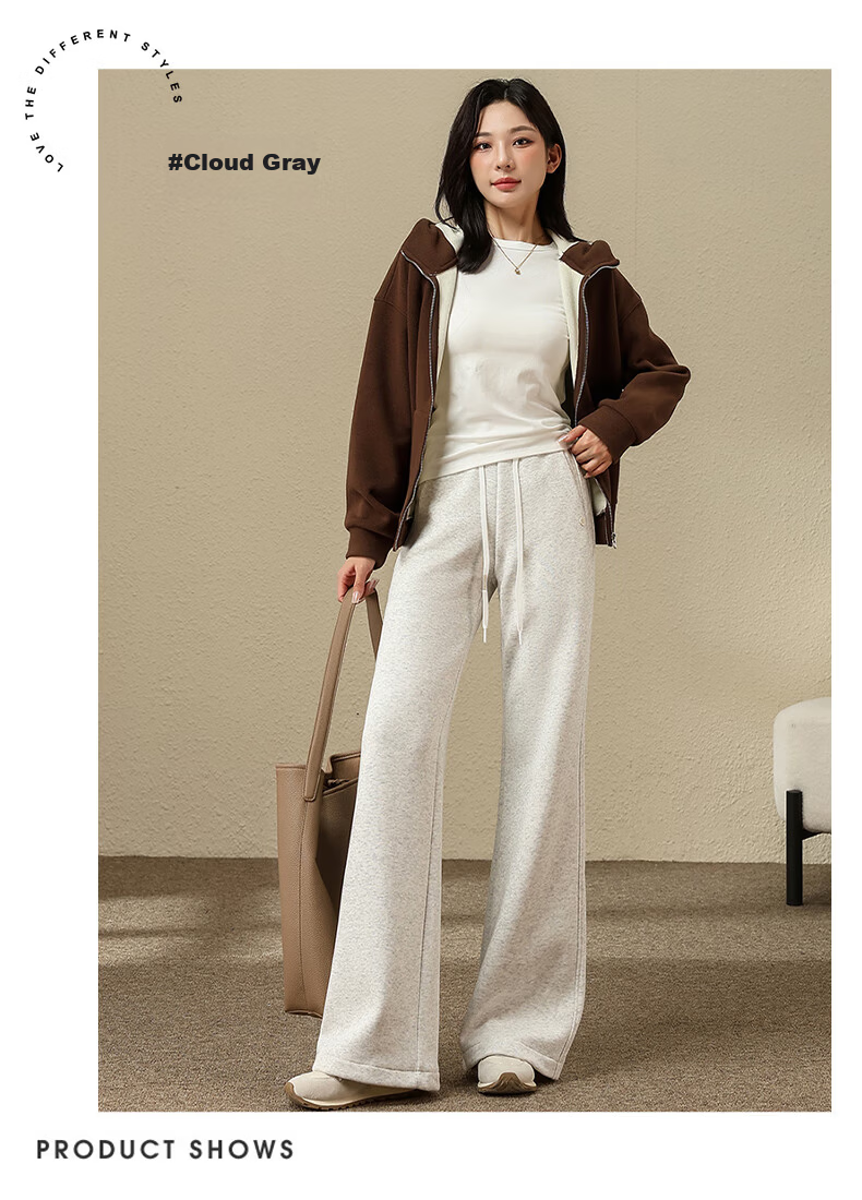 Jeanswest Women's Casual Autumn Winter Straight-leg High-waist Slim Fit Narrow Combed Cotton Slight Flare Pants Cloud Gray L 21