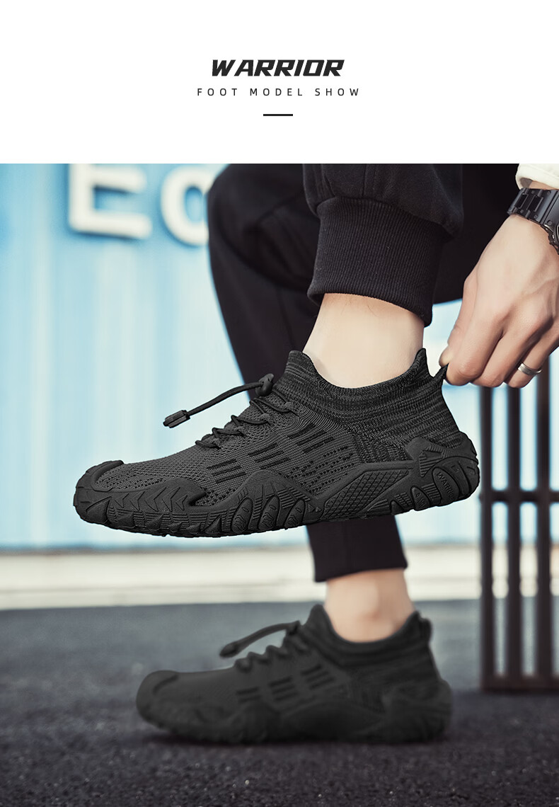 Warrior Official Men's Shoes, Summer New Breathable Mesh Sports Shoes, Casual Versatile Slip-On Shoes for Men, Black, Size 43 7