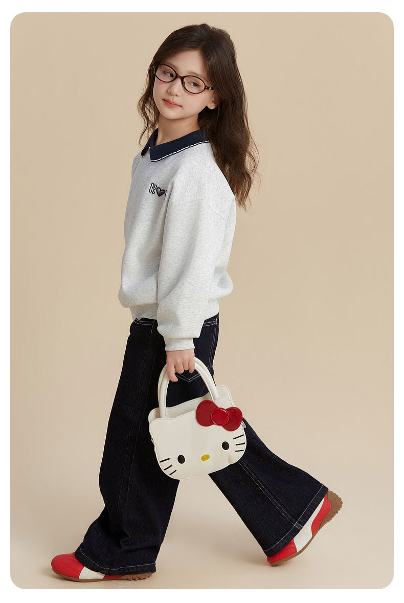 Fulomi Girls' Sweatshirt Spring and Autumn Korean Style Casual Loose Lapel Children's Fashion Clothing Gray 150 9