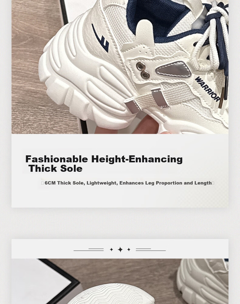 Warrior Official Women's Shoes 2026 Summer New Sports Shoes Women's Height Increasing Dad Sneakers Casual Shoes Beige Deep Blue Size 38 4