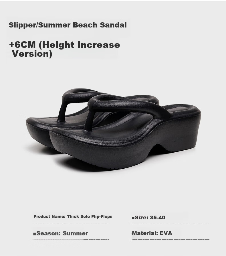 GUOLUOFEI Women's Thick Sole Flip Flops Summer Height Increasing Beach Outdoor Sandals Rose Red Size 35-36 1