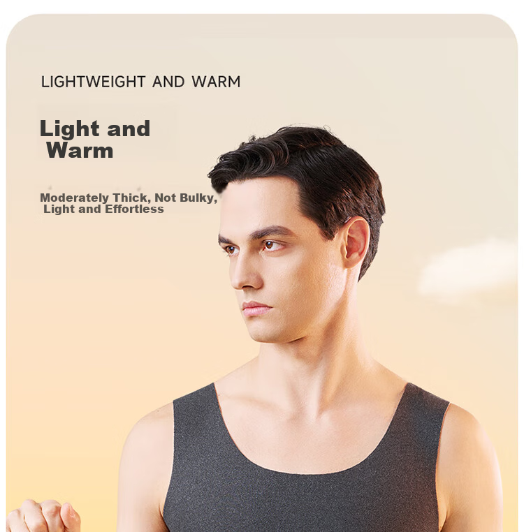 LangSha Men's Thermal Vest Thin Double-Sided Fleece Lyocell Feather Velvet Wide Shoulder Base Layer Winter 23