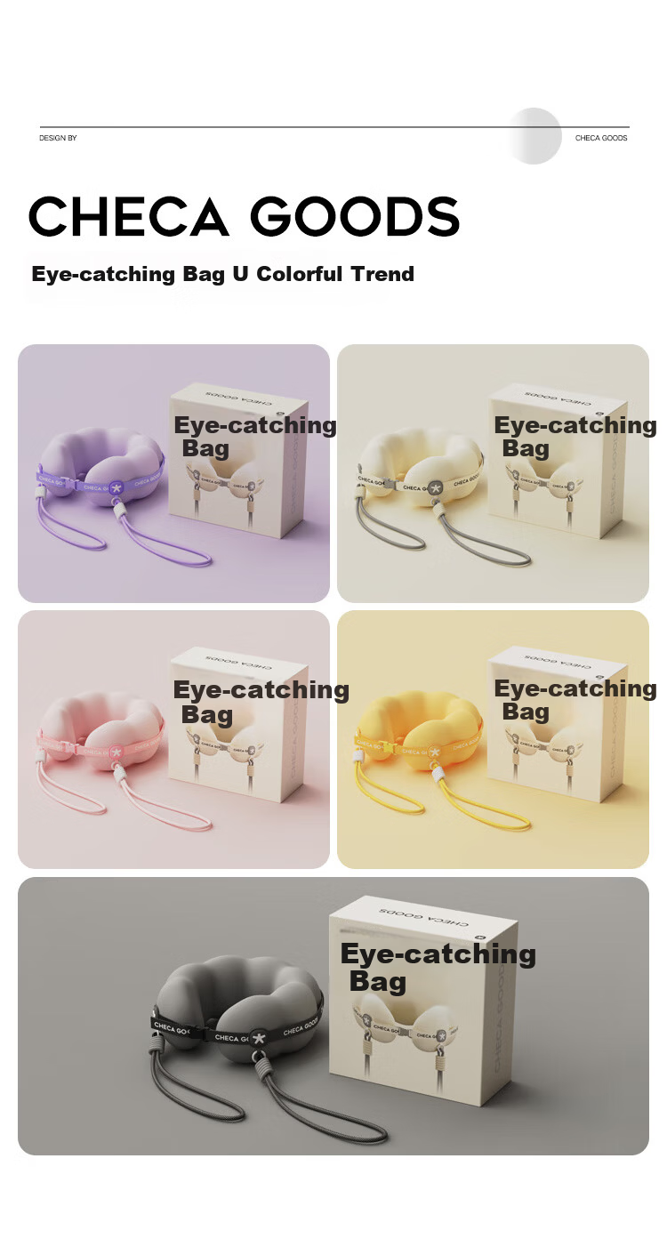 CHECA GOODS U-Shaped Neck Pillow Travel Portable Airplane Neck Support Long-Distance Neck Rest Nap U-Shaped Pillow with Visible Bag 2