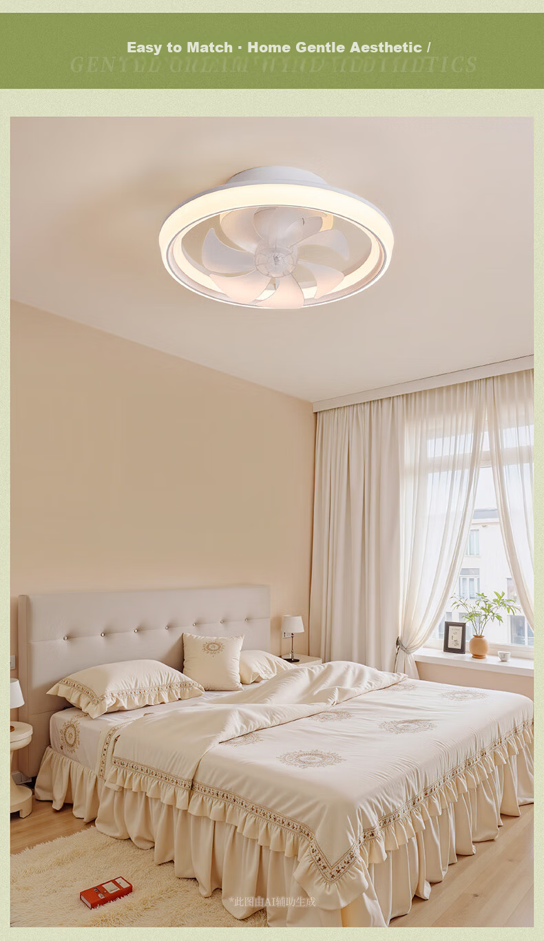 OPPLE Cream-Style LED Ceiling Fan Light, Bedroom Light, Kitchen Oscillating Full-Spectrum Light with Timer And Remote Control, Fengguang 15