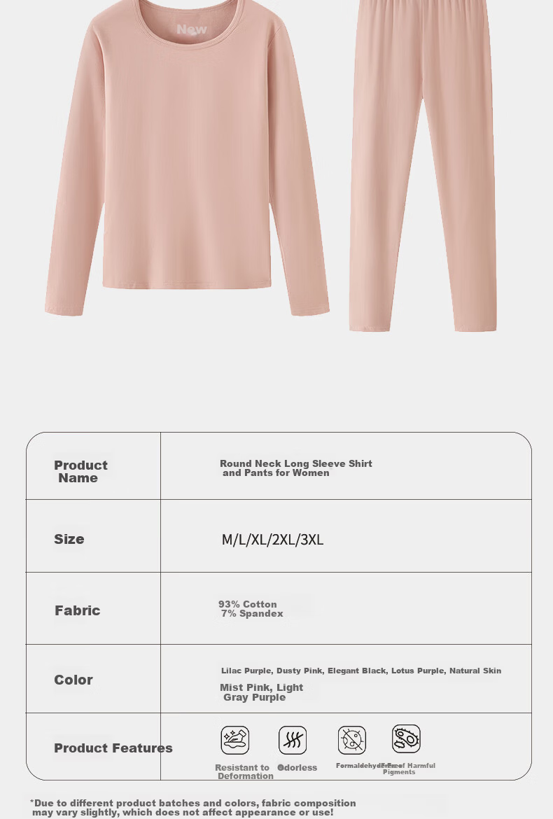 Yiershuang Women's Thermal Underwear High Elastic Cotton Blend Autumn Top and Bottom Set 13