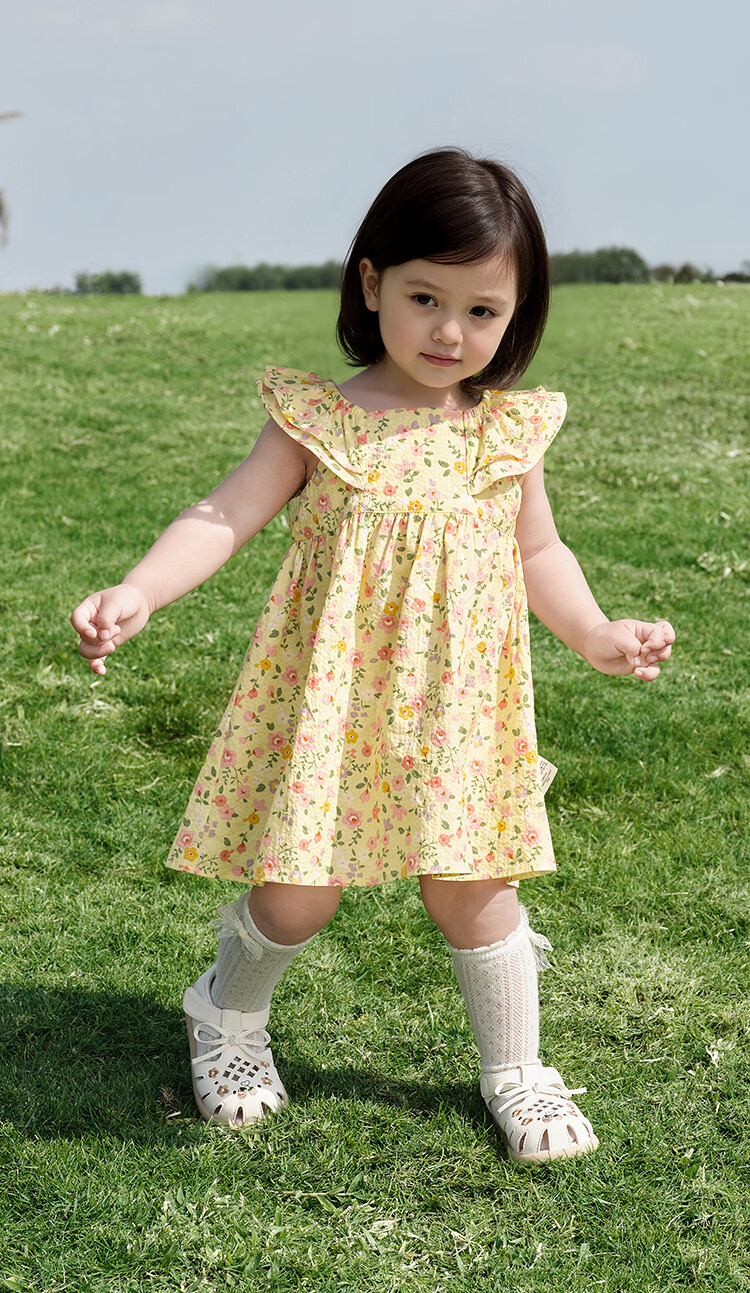 Balabala Girls Baby Dress Infant Dress 2026 Summer New Breathable French Style Floral Princess Dress 5