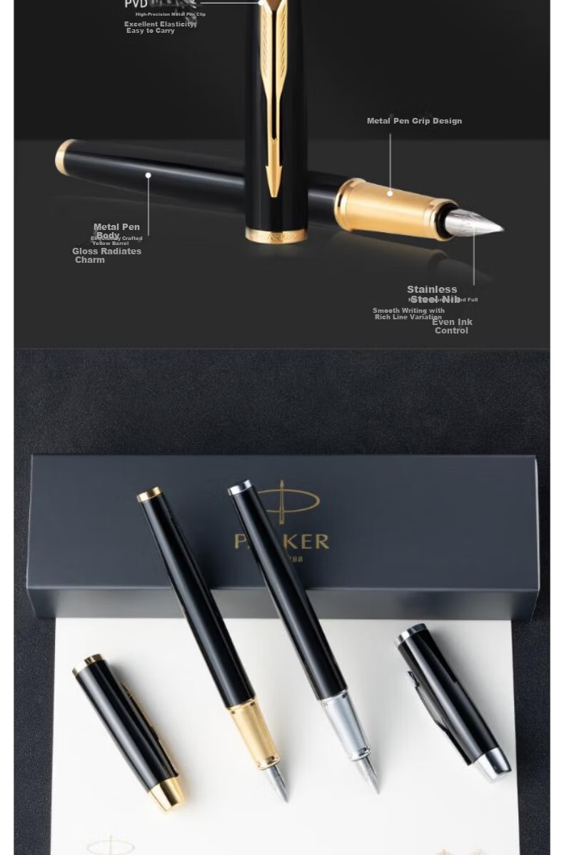 PARKER IM Pure Black Matte Black Gold Clip Fountain Pen Signature Pen Business Office Study 3