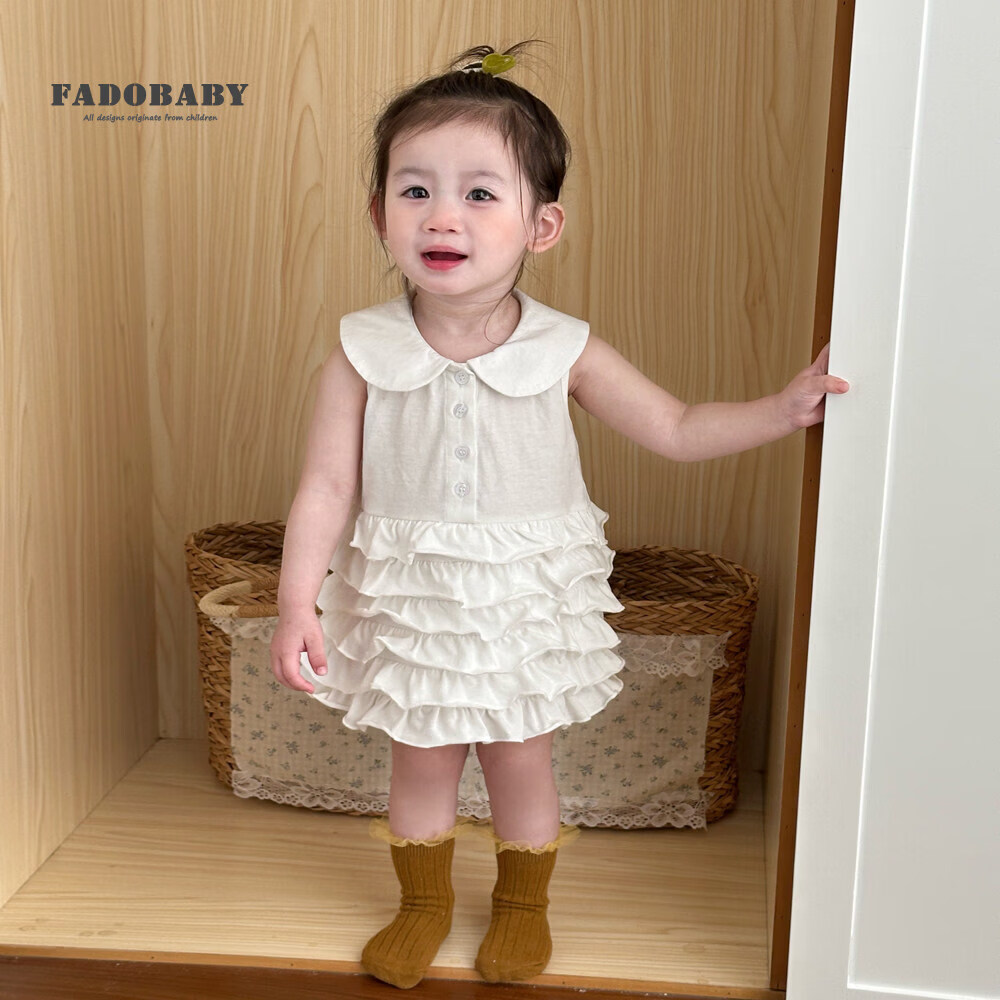 FADOBABY Girls Summer Dress New Baby Princess Doll Collar Cake Dress Children's Sleeveless Dress