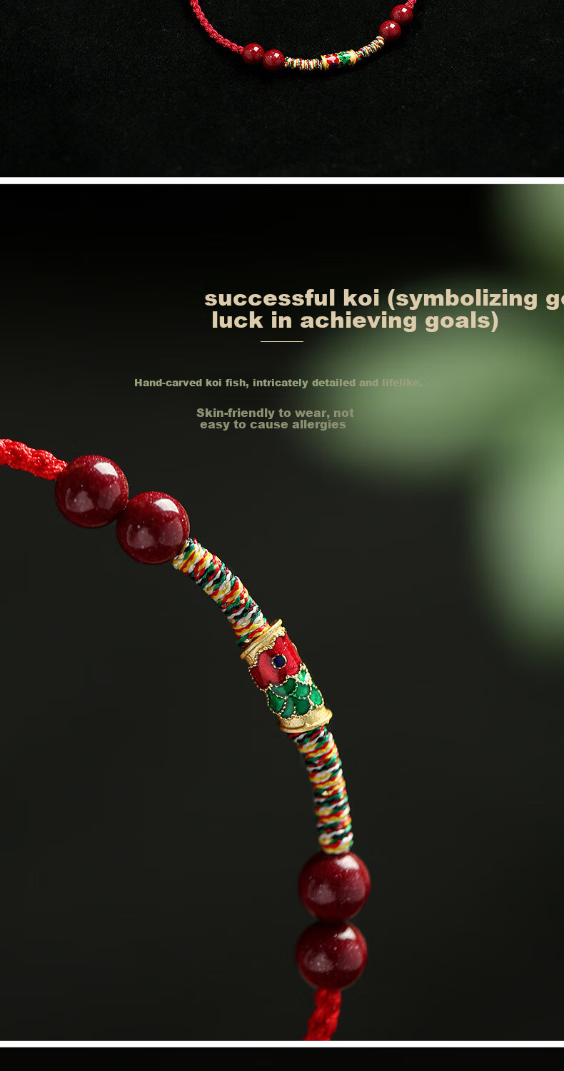 Putuo Mountain Academic Success Koi Fish Red String Bracelet Good Luck for College Entrance Exam Vermilion Red String for Birth Year 6