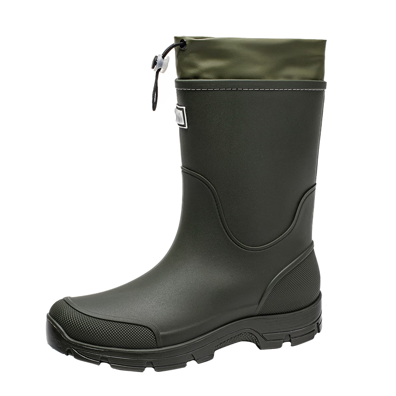 Afunoti Non-Slip Waterproof Mid-Calf Rain Boots for Men Hiking Water Shoes Fishing Cycling Black Size 44