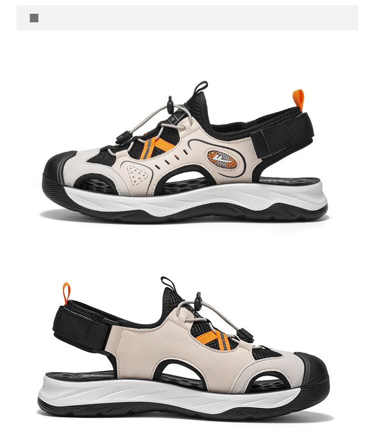 Warrior Men's Summer Breathable Mesh Sandals Closed-Toe Casual Beach Shoes Versatile Outdoor Sandals 1794 Beige Black Size 43 22
