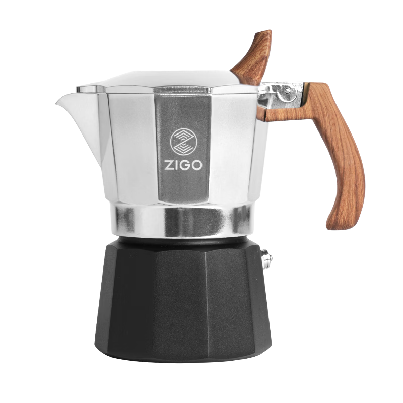 Zigo Dual-Valve Moka Pot, Italian Espresso Pour-Over Coffee Maker for Home And Outdoor Use, 2-Cup Capacity, Silver And Black