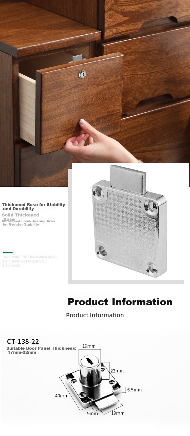 Auburn Drawer Lock File Cabinet Lock Wardrobe Drawer Office Desk Lock Cabinet Door Lock 138-22MM 12