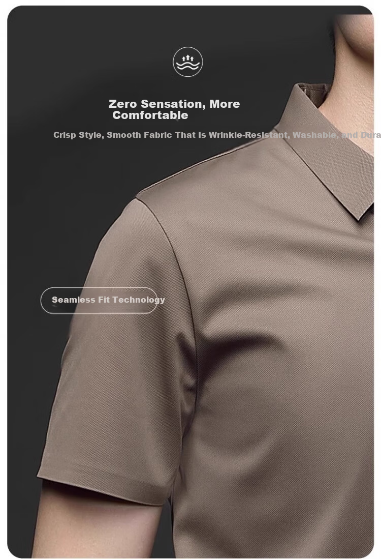 Romon Ice Silk Seamless Short Sleeve T-Shirt Men Summer Thin Business Polo Shirt Black XL 6