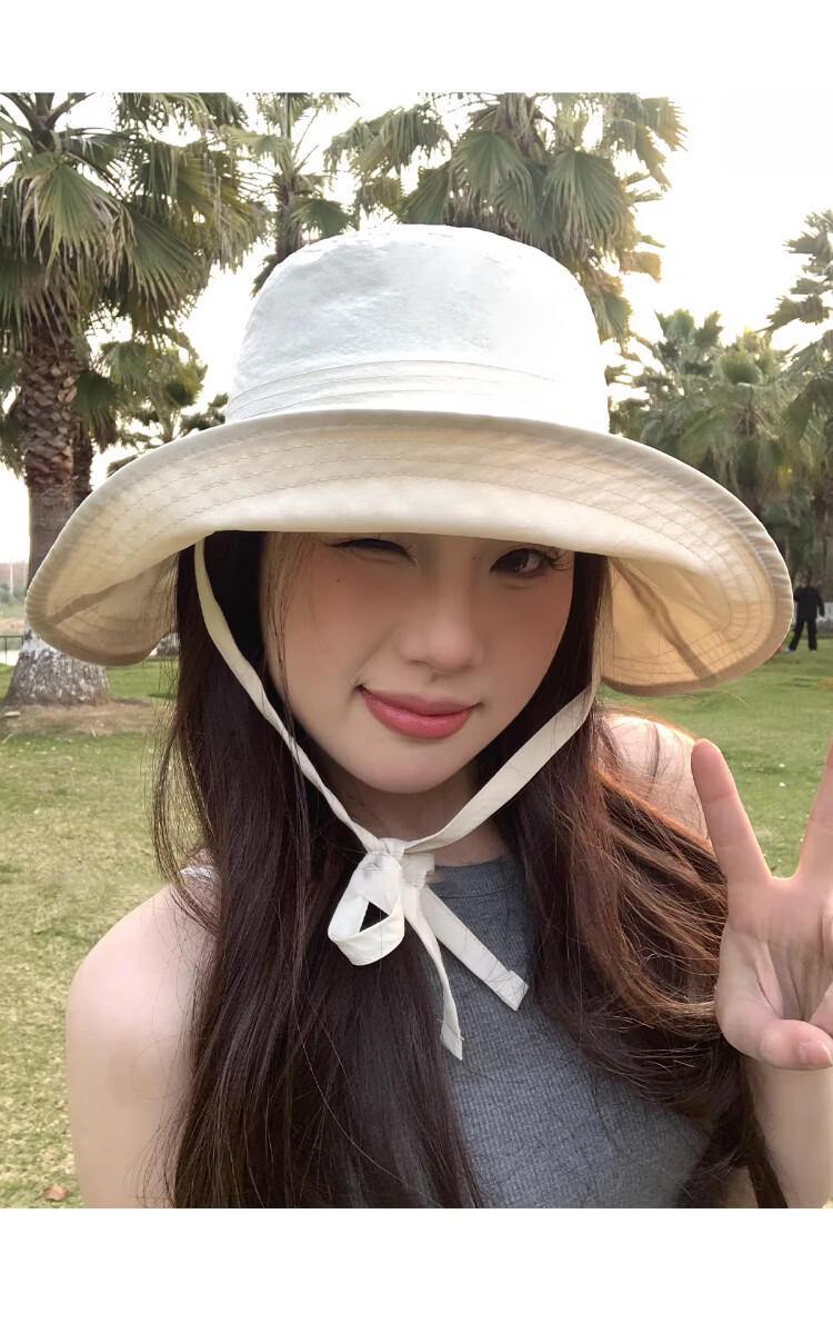 Xueqiman Women's Summer Sun Protection Hat Large Brim Sunshade Hat Face Slimming Natural Look UV Protection Quick-Dry Bucket Hat 13