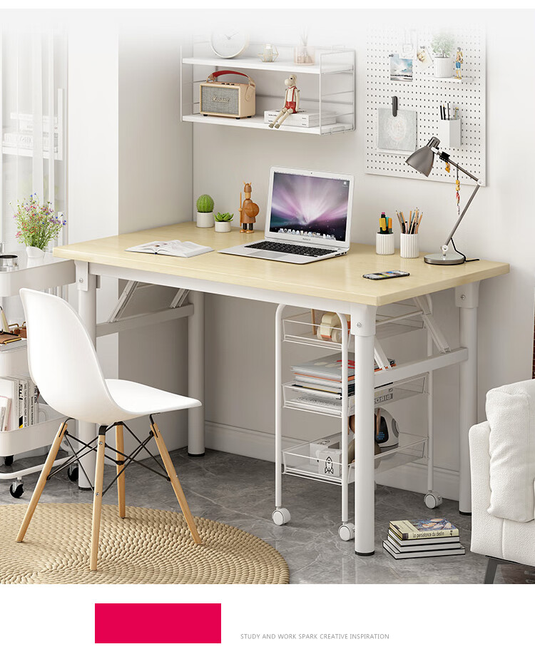 Huakaizhixing Folding Computer Desk, Home Study Table, Desktop PC Desk, Writing Desk for Study Room, BGZ660 Single Layer Yellow Wood Grain, 1.2M 11