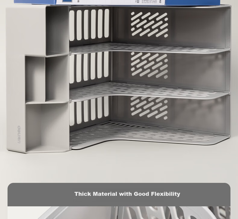 Deli Four-Compartment Hollow Desktop File Organizer Bookend Document Storage Box Office Labelled File Rack Book Storage Black 9846 6