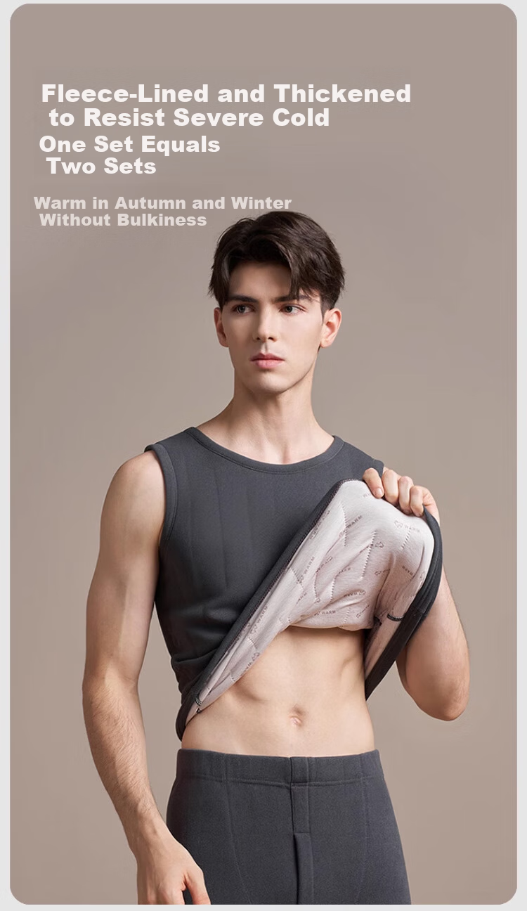 Caiyue Men's Wool-Filled Thermal Vest Thickened Cold-Resistant Heated Sleeveless Base Layer Waistcoat Autumn Winter 8