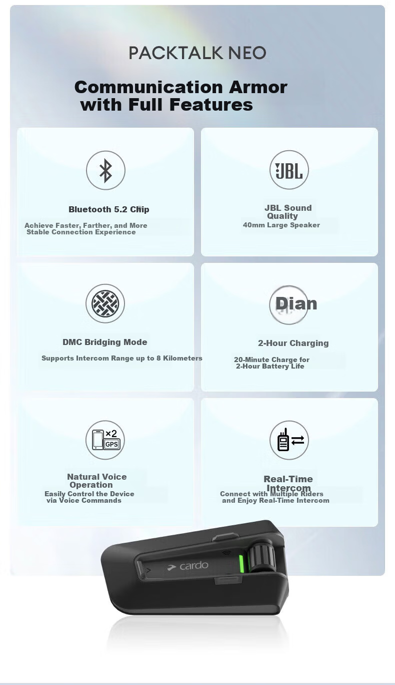 CARDO Motorcycle Helmet Bluetooth Headset DMC Connectivity Noise Cancelling JBL Sound Full and Half Helmet PACKTALK NEO 2