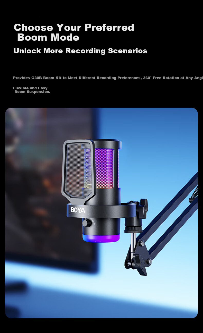 BOYA G30 Computer Live Streaming Microphone Gaming Condenser Desktop Microphone for K-Singing, Dubbing, Recording, Video Conferencing with Noise Reduction 8