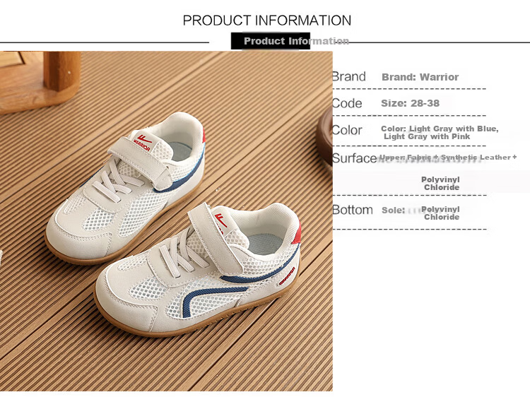Warrior Summer Kids Breathable Mesh Shoes New Single Mesh Sports Casual Shoes WZ(CL)-2228 Light Gray Pink Size 36 2