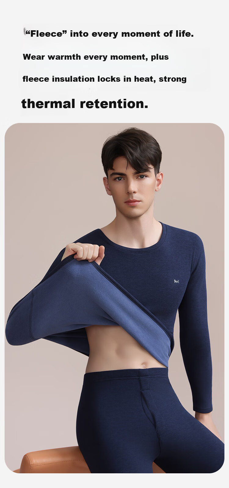 MiiOW Cashmere Protein Men's Thermal Underwear Set Fleece Lined Thickened Autumn Long Johns Base Layer for Men 10