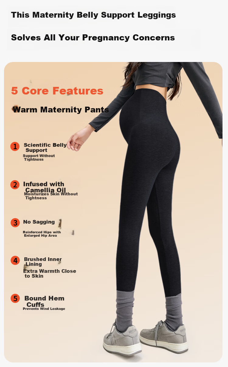 Zaisuo Maternity Leggings Yoga Pants 2025 Autumn Winter Camellia Oil Fleece Lined Seamless Ribbed Warm Maternity Cotton Pants 3