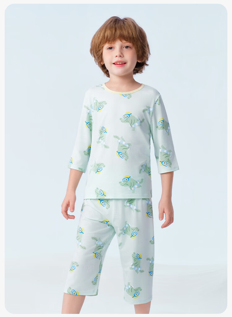 YEEHOO Children's Tencel Modal Boys' Pajamas, Kids' Summer Thin Short-Sleeve Sleepwear, Children's Loungewear, Size 140 19