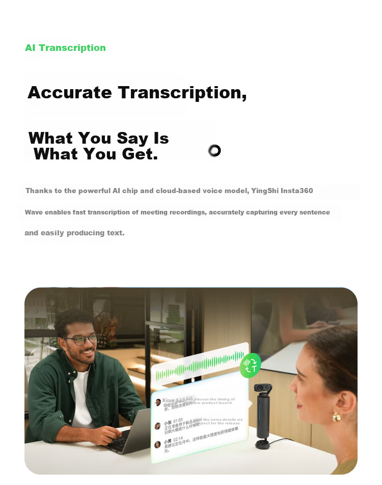 Insta360 Wave AI Omnidirectional Microphone Speaker 360° 5m Pickup Noise Reduction Wireless Bluetooth USB Plug-and-Play Tencent Certified Agile White (Recommended by Luo Yonghao) 14