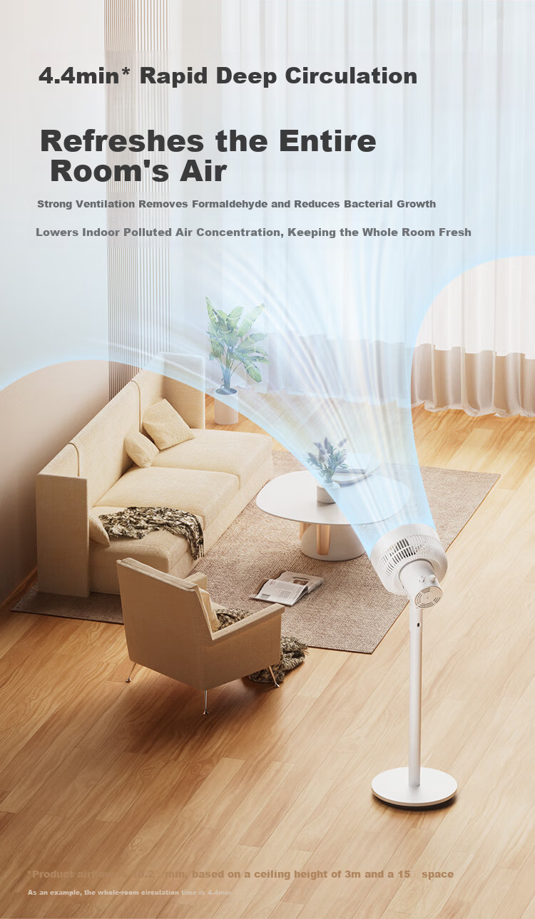 JD Jingzao 3D Automatic Oscillating Air Circulation Fan Home Bedroom Floor Electric Fan Silent Remote Control Strong Wind 6-Speed Touch Screen Display Huhu Ultra 6
