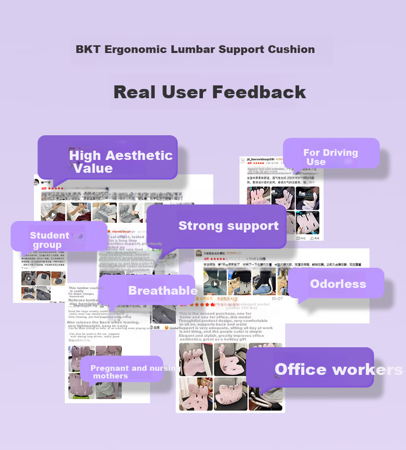 BKT Lumbar Support Cushion Office Chair Backrest Ergonomic Seat Cushion Long Sitting Comfort Gift for Elders 6
