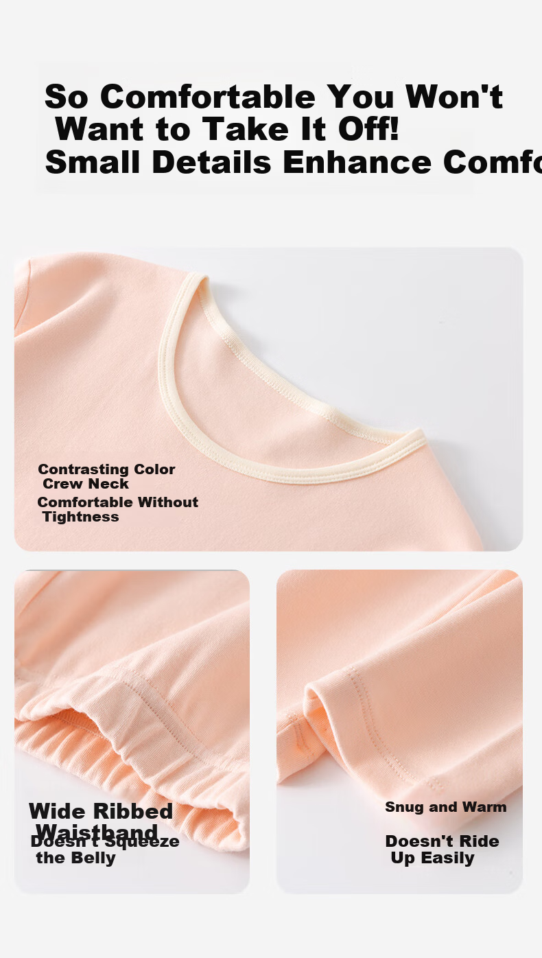 Dingguagua Girls' Junior High School Cotton Thermal Underwear Set, Cream, Size 160 10