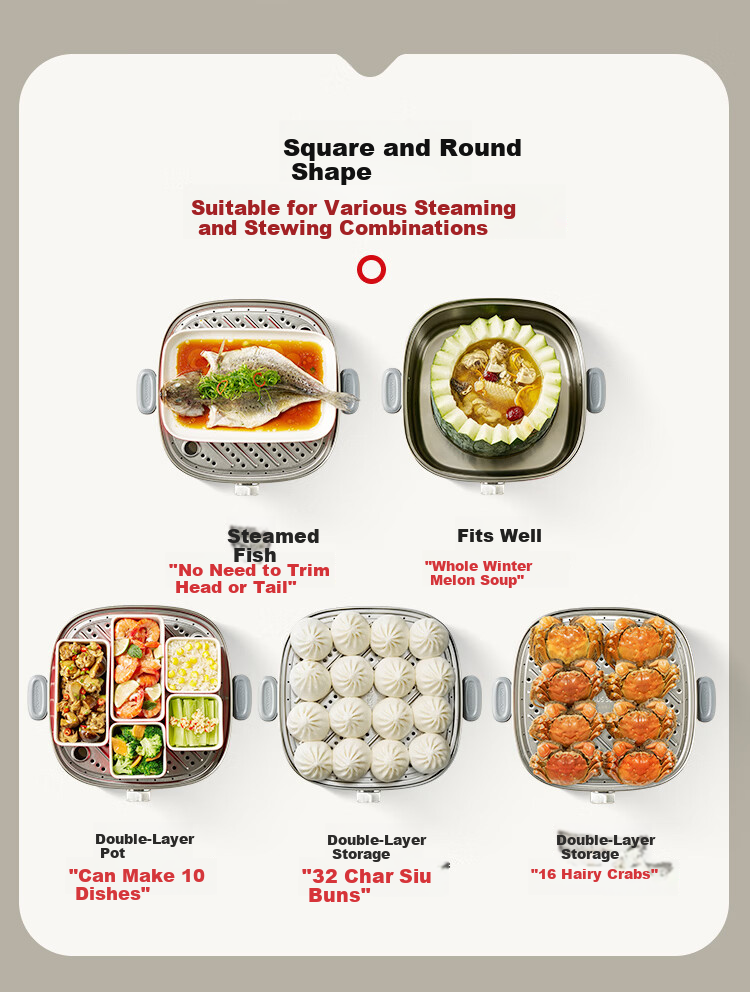 DAEWOO S38PRO 20L 3-Tier Multi-Functional Electric Steamer Hot Pot Stainless Steel 304 0-Coating Removable Household Steamer with Reservation Function 3