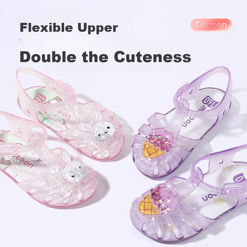 Mutong Girls' Summer Jelly Sandals Soft Sole Anti-Collision Toddler Closed-Toe Beach Shoes Cute Bunny Pink Size 160