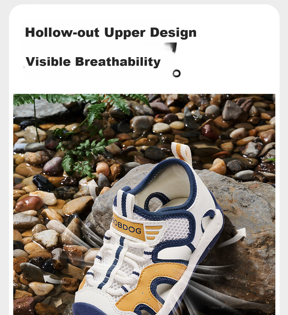 BOBDOG Kids Summer Breathable Boys Sandals Non-slip Baby Walking Shoes Hollow Out Children's Beach Sandals White Black Size 29 6