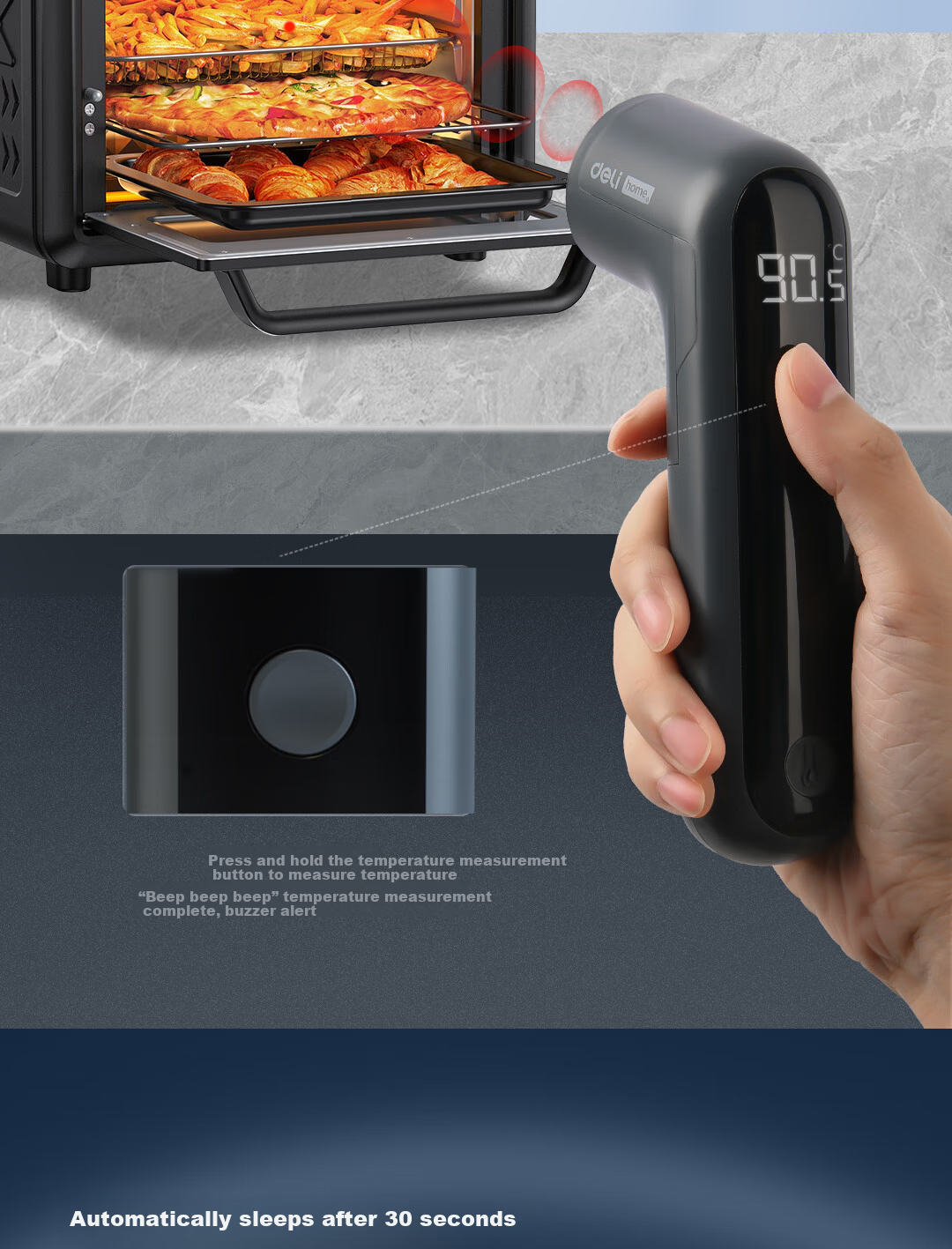 Deli Home Series Infrared Thermometer Temperature Gun Oil Temperature Gun Handheld Water and Oil Temperature Meter 8