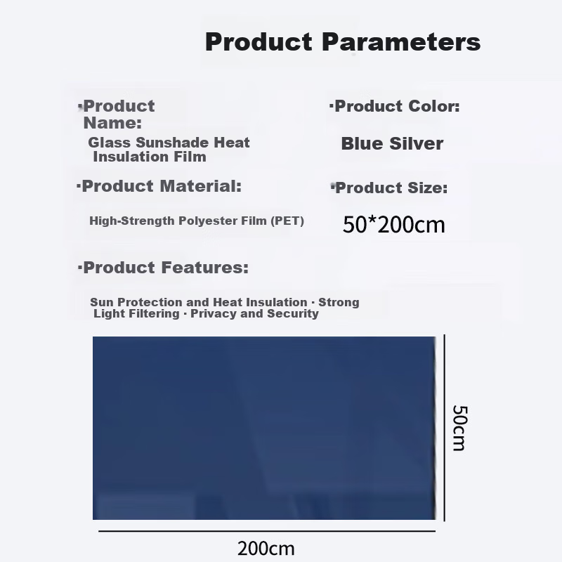 Qinghua Glass Window Film Heat Insulation Sunscreen Opaque Privacy Light Blocking Blue Silver 50x200cm